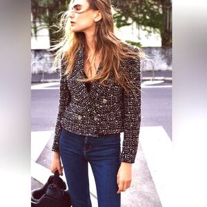 New ZARA Double Breasted Weave Jacket